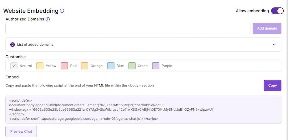 AgentX Web Embedding