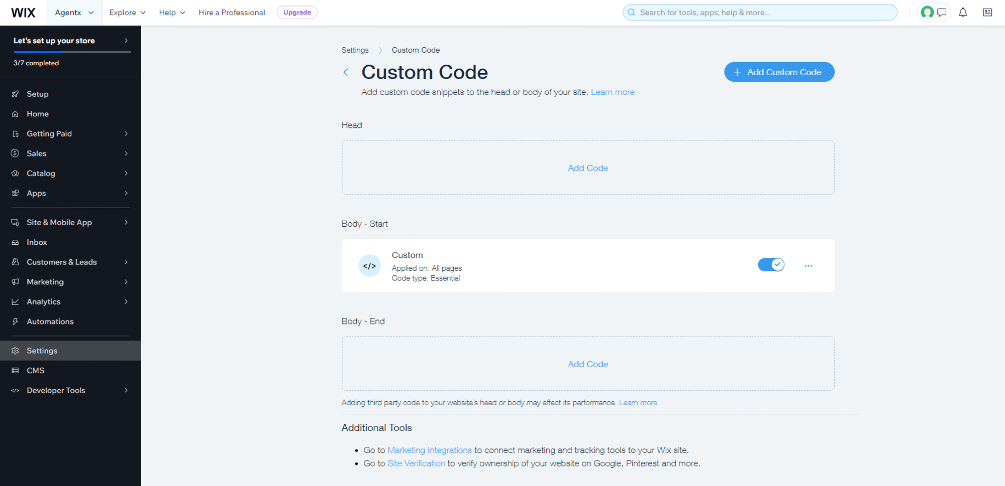 AgentX AI Agent on Wix